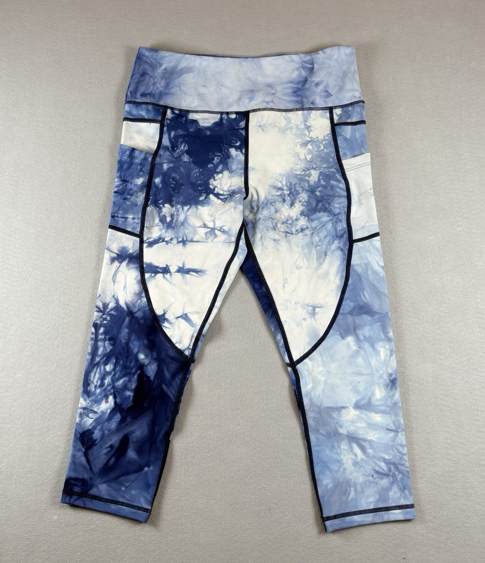 Zyia Active Women's Size 12 Blue Tie Dye Crop Leggings Pockets